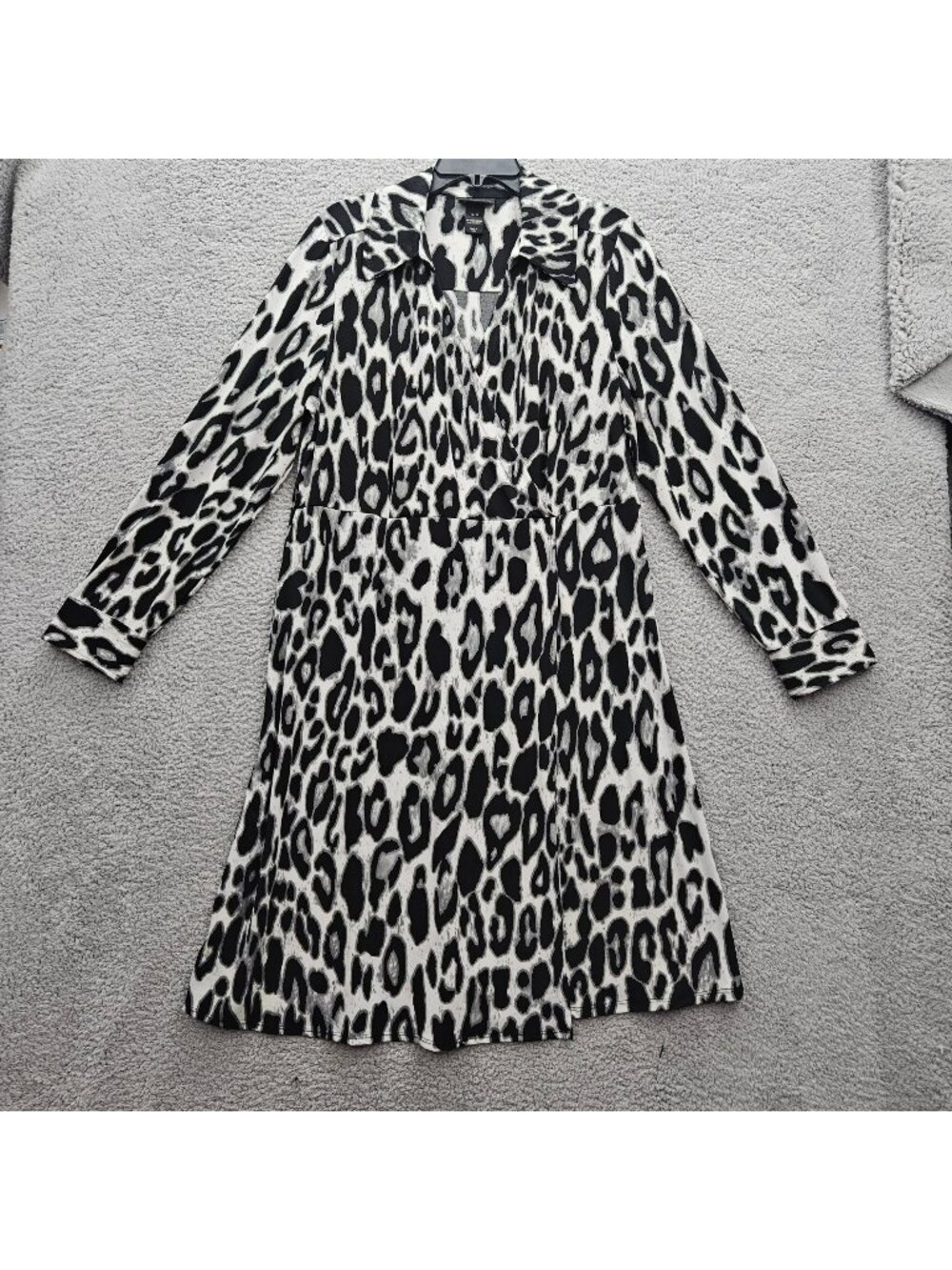 Lane Bryant Leopard Print Long Sleeve Fit Flare Dress Size 14/16 Black White